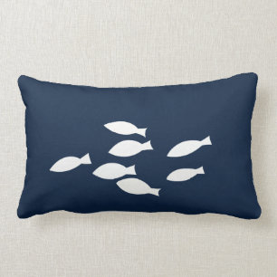 Lumbar Cojín decorativo Náutico Azul Naval Pescado Blan