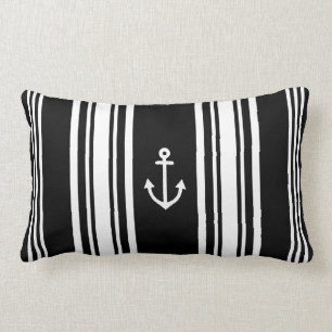 Lumbar Cojín decorativo negro náutico a rayas