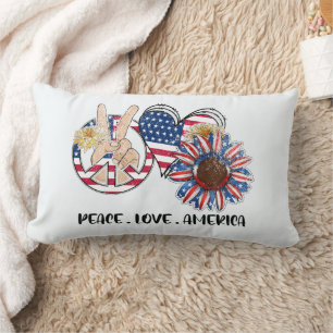 Lumbar Cojín decorativo Patriótico Peace Love America