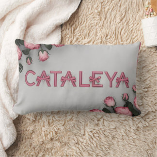 Lumbar COJÍN DECORATIVO y manta de Rosa bordado CATALEYA