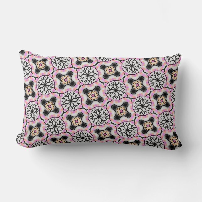 Lumbar Cojín rectangular decoración de rosa, blanco y (Anverso)