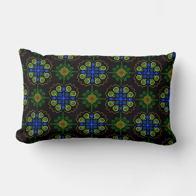 Lumbar Cojín rectángulo Jimette Diseño verde azul negro (Anverso)