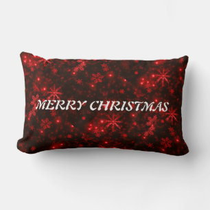 Lumbar Copos de nieve blancos Cojín decorativo Bkgd rojo