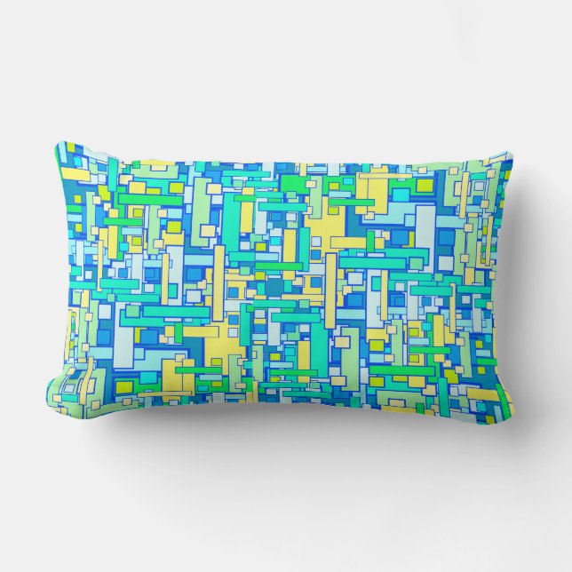 Lumbar cuadrado amarillo azul retro de la almohada (Anverso)