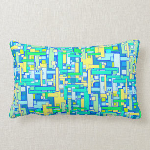 Lumbar cuadrado amarillo azul retro de la almohada
