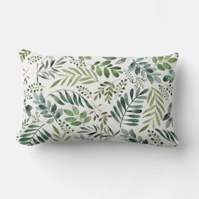 Lumbar Elegante acuarela Cojín decorativo de hojas botáni (Anverso)