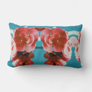 Lumbar Flores Elegantes Rosa Pálido Cojín Turquesa