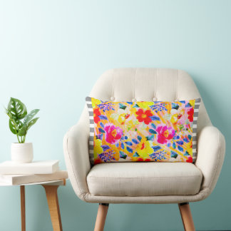 Lumbar Gris Strim Trim Naranja Cojín decorativo floral