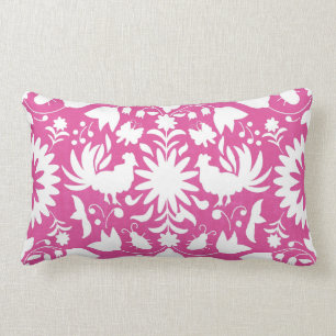 Lumbar Impresión de Otomi, Cojín decorativo rosado y