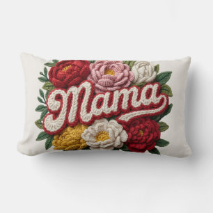 Lumbar " Mamá" Cojín de ganchillo floral – Día de la Madr