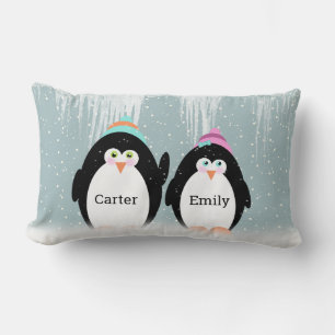 Lumbar Pareja De Pingüino En Cojín decorativo De Copos De