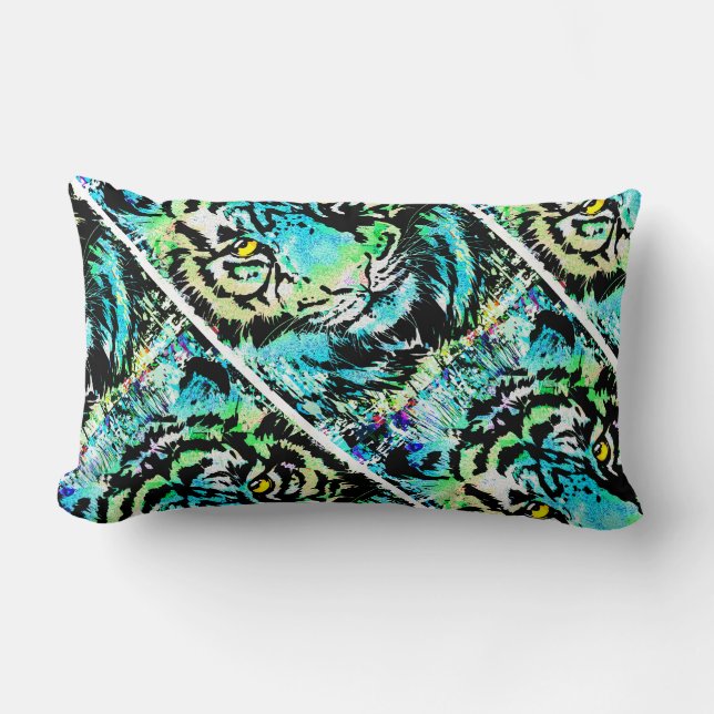 Lumbar Pintura de la cabeza del tigre azul - Cojín decora (Anverso)