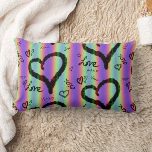 Lumbar Scribble Love Xoxo Heart Stripe Cojín decorativo