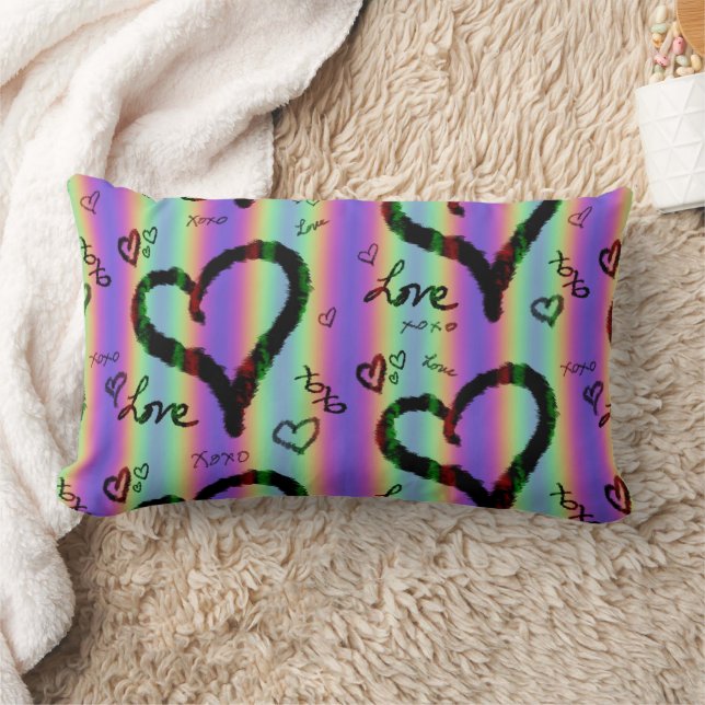 Lumbar Scribble Love Xoxo Heart Stripe Cojín decorativo (Manta)
