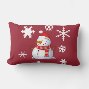 Lumbar Snowman Snowflakes Navidad Cojín decorativo rojo