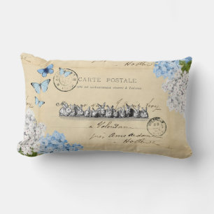 Lumbar Vintage Bunny Blue Floral Paris Post Cojín decorat