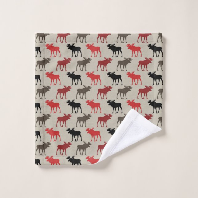 Lumber Red Black Gray Moose Silhouette Antler Deer (Toallita)