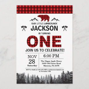 Lumberjack 1er cumpleaños Invitación Bear Woodland