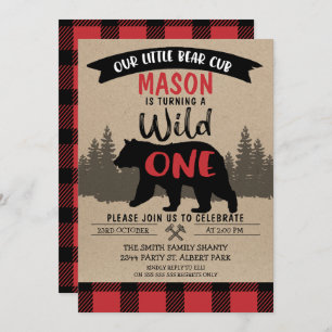 Lumberjack Bear Cub Wild One Birday Invitación