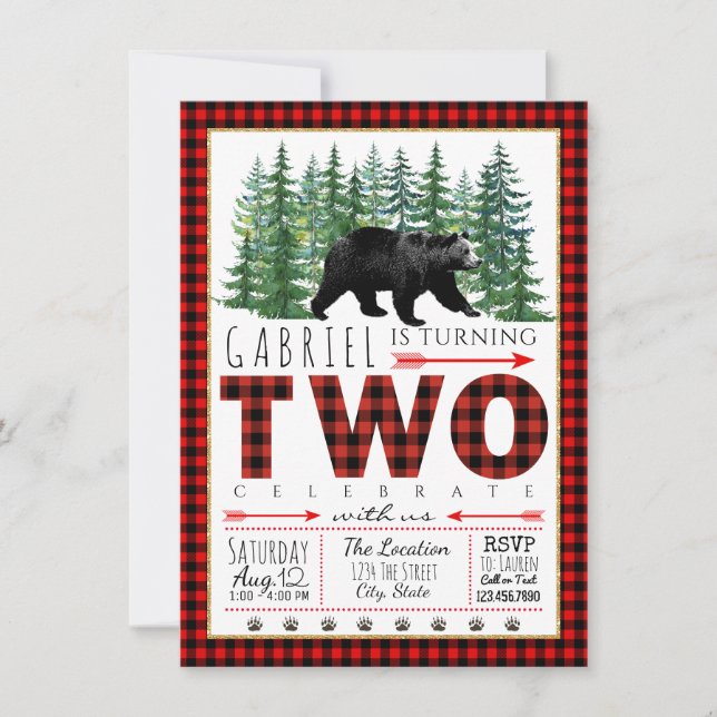 Lumberjack Bear Invitaciones a la fiesta de cumple (Anverso)