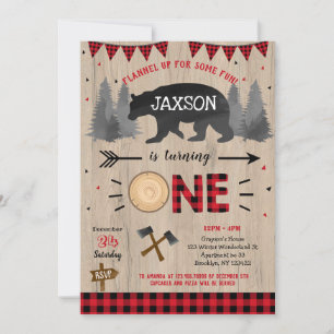 Lumberjack Bear Primeras Invitaciones de Cumpleaño