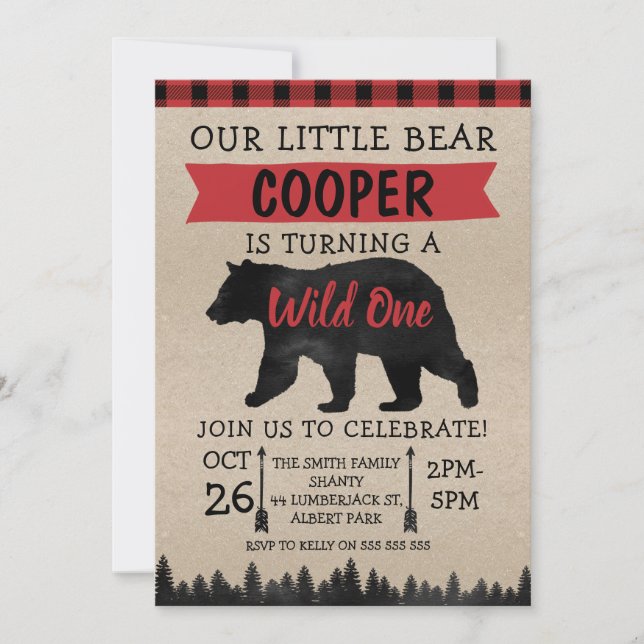 Lumberjack Bear Wild Birthday Party Invitación (Anverso)