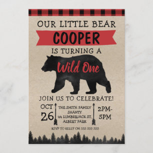 Lumberjack Bear Wild Birthday Party Invitación