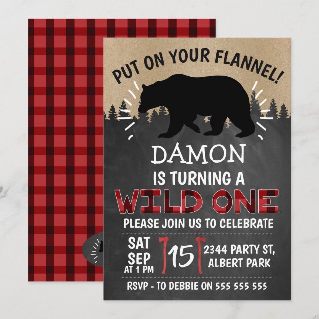 Lumberjack Bear Wild Una primera invitación de cum (Anverso / Reverso)