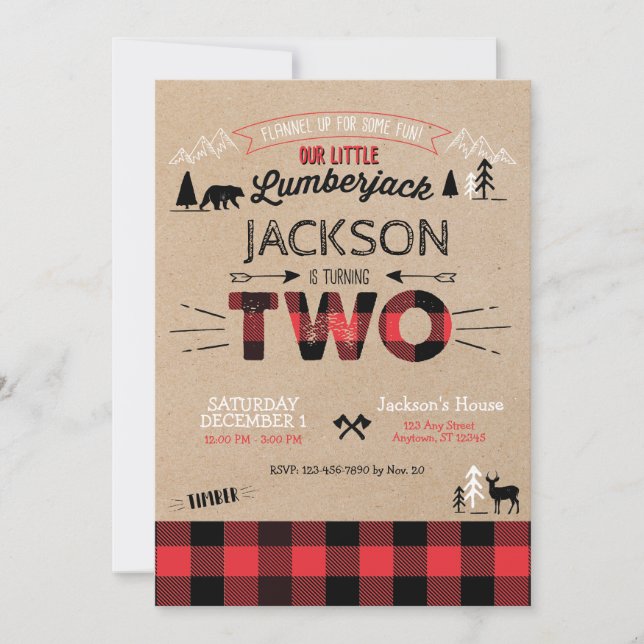 Lumberjack Flannel Segunda Invitación de Cumpleaño (Anverso)