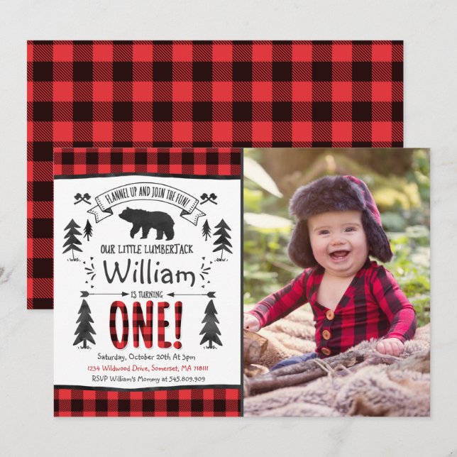 Lumberjack Invitación de cumpleaños Fiesta Lumberj (Anverso / Reverso)