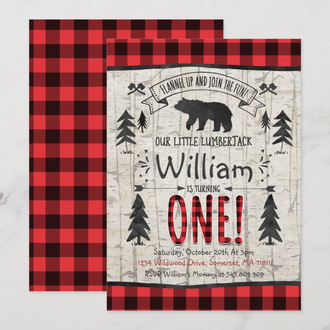 Lumberjack Invitación de cumpleaños Fiesta Lumberj (Anverso / Reverso)