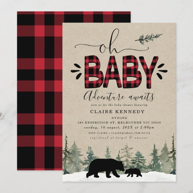 Lumberjack Oh Baby Flannel Invitación Baby Shower (Anverso / Reverso)