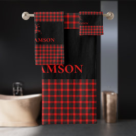 Lumberjack Plaid Monogram Deer | Negro rojo