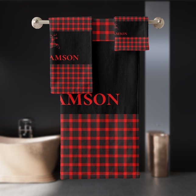 Lumberjack Plaid Monogram Deer | Negro rojo (Subido por el creador)
