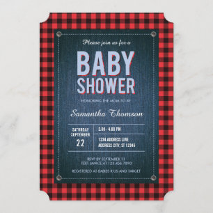 Lumberjack Plaid y Jean Baby Shower Invitación