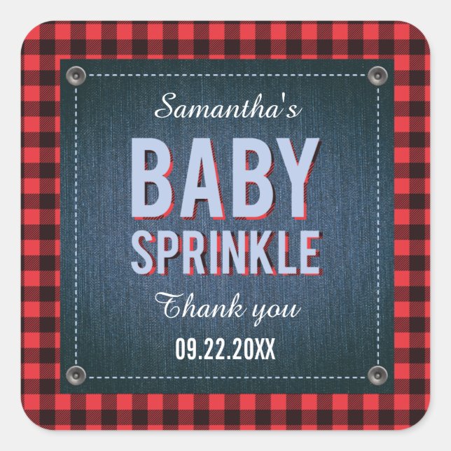 Lumberjack Plaid y Jean Baby Shower Pegatina (Anverso)