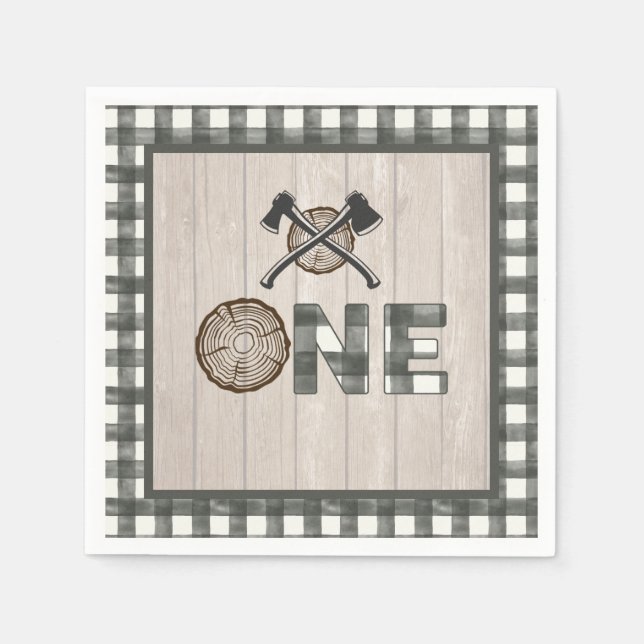 Lumberjack Primera servilleta de cumpleaños - Ejes (Anverso)