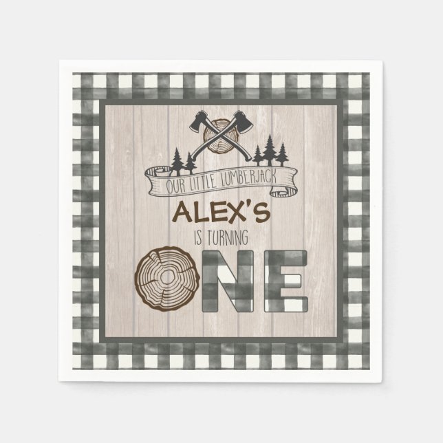 Lumberjack Primera servilleta de cumpleaños - Ejes (Anverso)