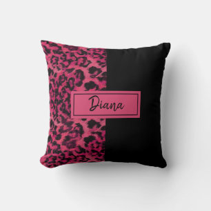Luminosa almohada de leopardo rosa y negro