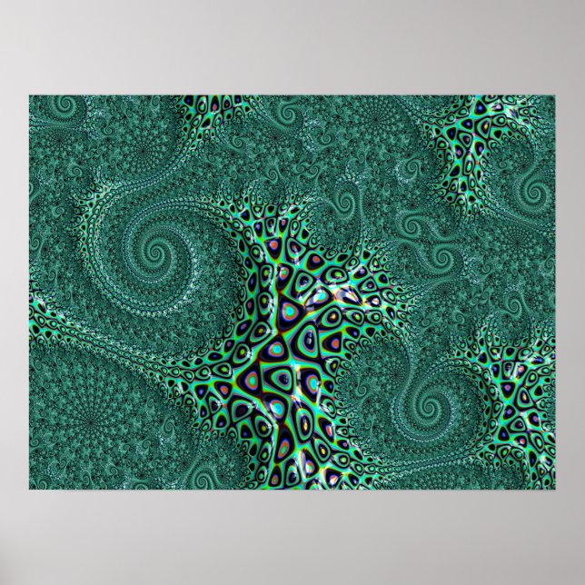 Luminoso arte fractal Verde azulado Octopus  (Frente)