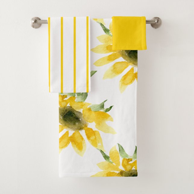 Luminoso y alegre acuarela Sunflower Bath Set (In situ)