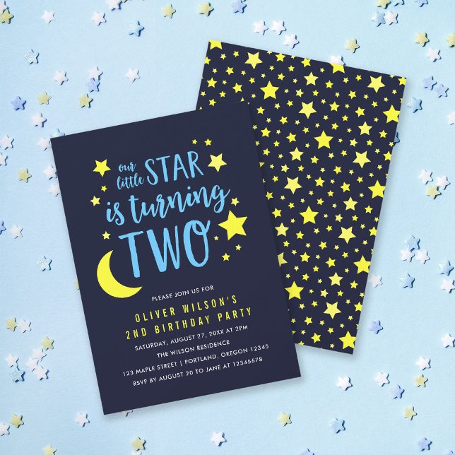 Luna amarilla azul y estrellas Invitación de segun (Subido por el creador)
