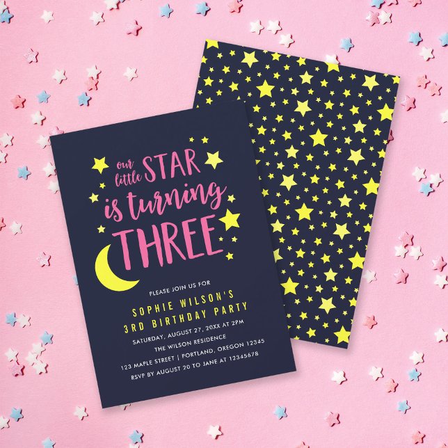 Luna amarilla rosada y estrellas Invitación de ter (Subido por el creador)