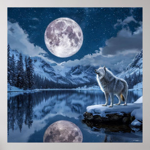 Luna aulladora de lobo místico cielo nocturno arte