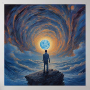 Luna Azul Super Luna AI Fantasía Impresión de Arte
