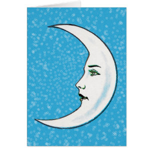 Luna Blanca Crescent Con Cara Pequeñas Estrellas A
