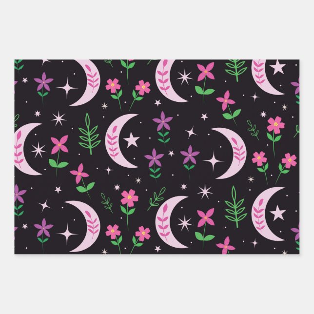 Luna boho con flores y hojas rosadas (Anverso)
