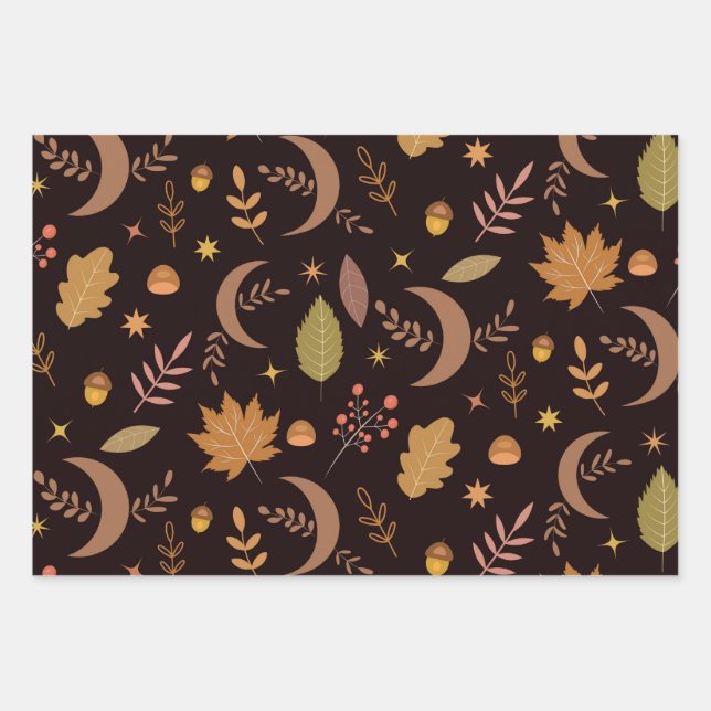 Luna boho con patrón de hojas de otoño  (Anverso)
