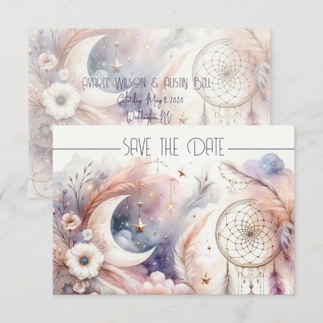 Luna Celestial Rosa y Oro Salven la Fecha (Anverso / Reverso)