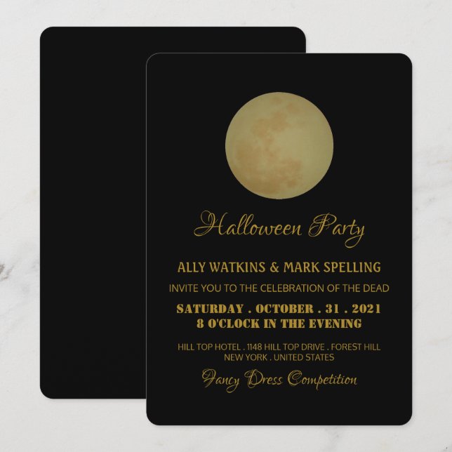 Luna completa, invitación a la fiesta de Halloween (Anverso / Reverso)